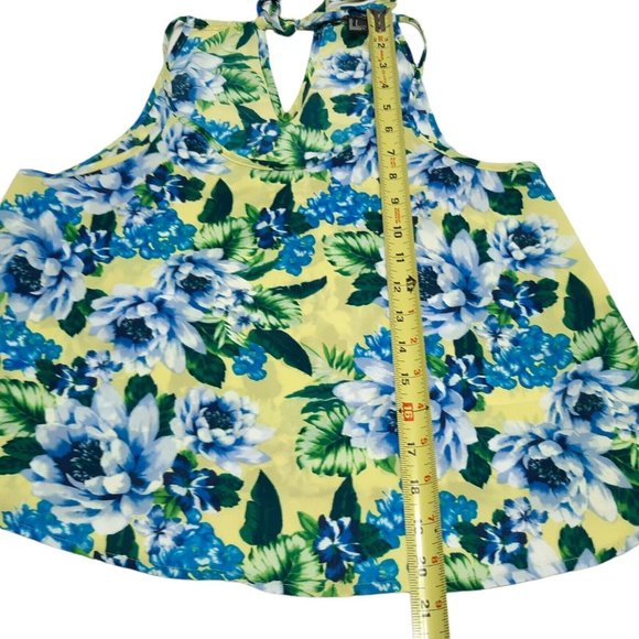 Forever 21 Tank Top Womens Juniors Small Blue Floral Crop Tie Neck - Picture 4 of 10
